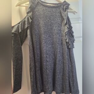 Altar'd State Charcoal Cold-Shoulder Ruffle Long Sleeve Top